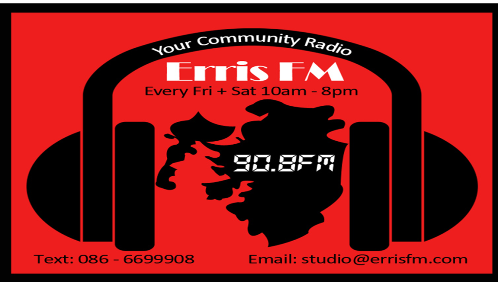 Bilingual community radio station Erris FM, also known as  Iorras FM,  broadcasts to the Erris region of north-west Mayo every Friday and Saturday throughout the year. It began in 1995 as a special events station and broadcast every summer for eight years until 2002, when problems with suitable premises became insurmountable. Widespread community support helped the station return to air and they eventually opened their new studios in the Áras Inis Gluaire arts centre in Belmullet.